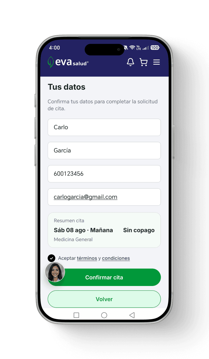 Reservar cita: confirmar tus datos