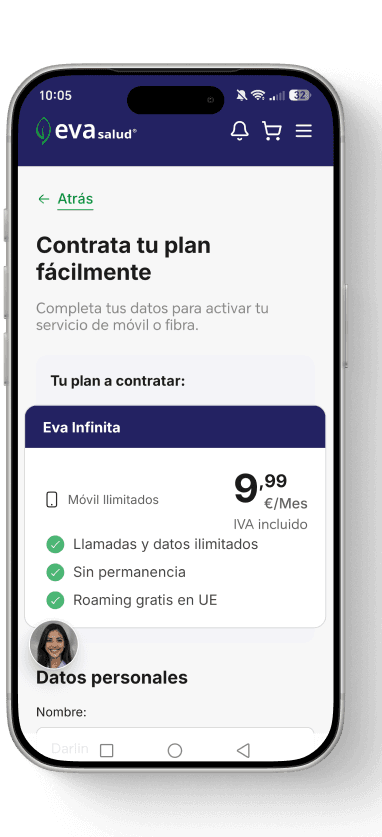 Pantalla de la app para contratar un plan de móvil y fibra
